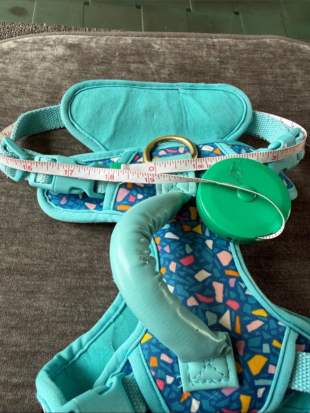 Turquoise Terrazzo Dog Harness with Padded Handle